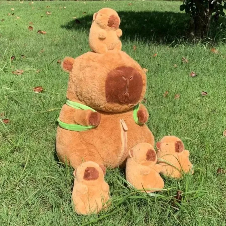 Capybara Complete Family Plush Stuffed Soft Toy Family Set of 5 with Zip Pouch Storage & Turtle Backpack Toy - VIRAL Jellycat Style