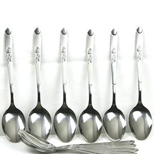 6 x Stainless Steel Floral Printed Dinner Spoons Set