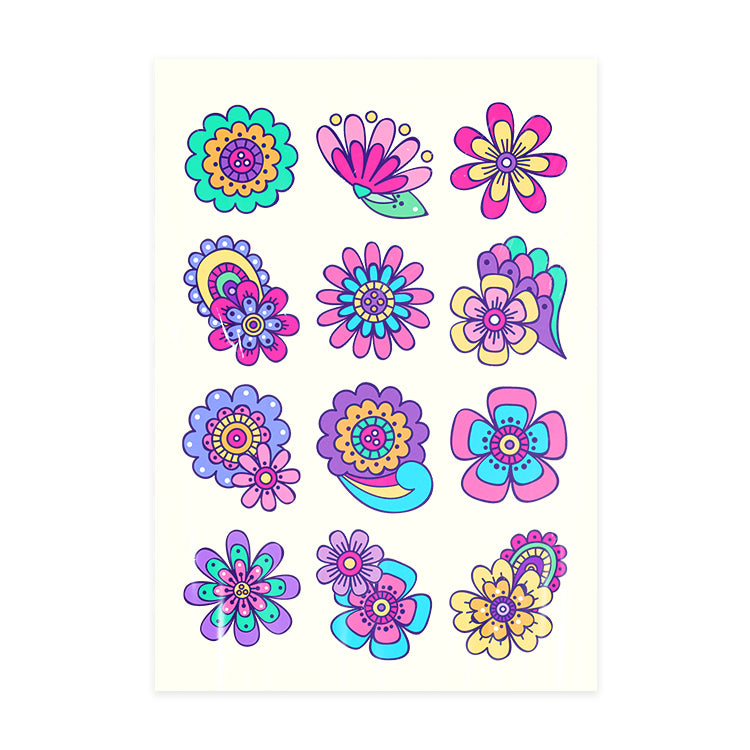 Groovy Flowers Super Tattoo Sheet ( 12 Tattoos )