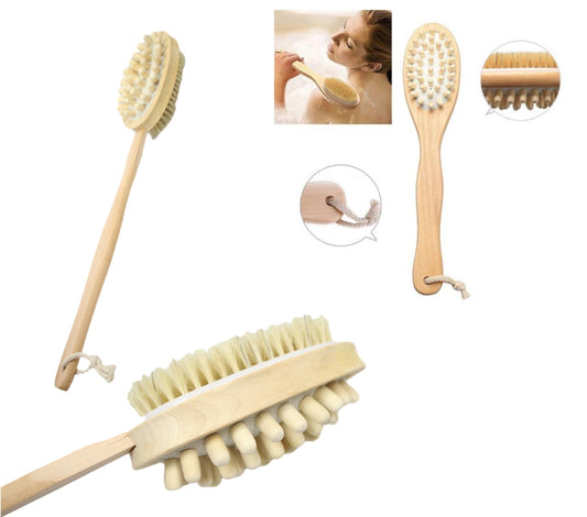 Bath Brush Long Wood Double Sided Handle Body Shower Bristle Massage 40cm 5232/ST1069