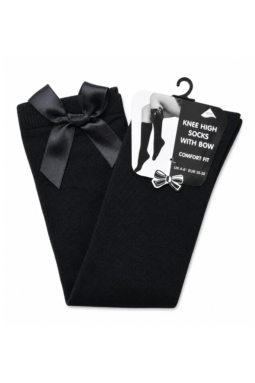 3 Pairs of Girls Knee High Socks with Satin Bow - 4 Colours Available - UK 4-6