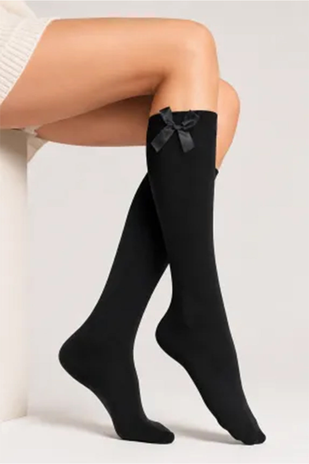 3 Pairs of Girls Knee High Socks with Satin Bow - 4 Colours Available - UK 4-6
