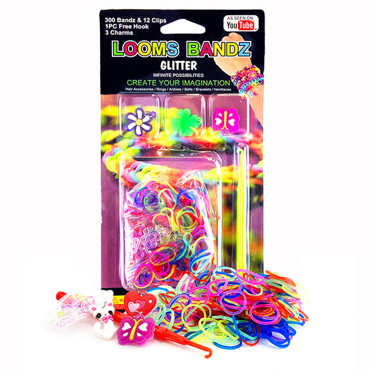 Glitter Loom Bands And Charms Multi Pack