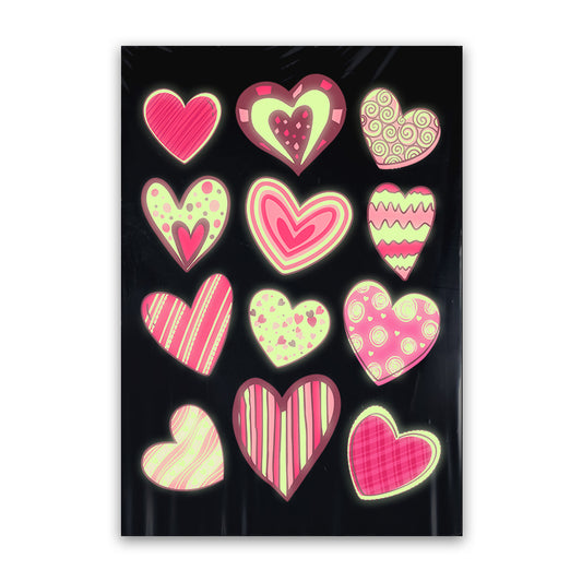 Hearts Glow in the Dark Tattoo Sheet (12 Tattoos)