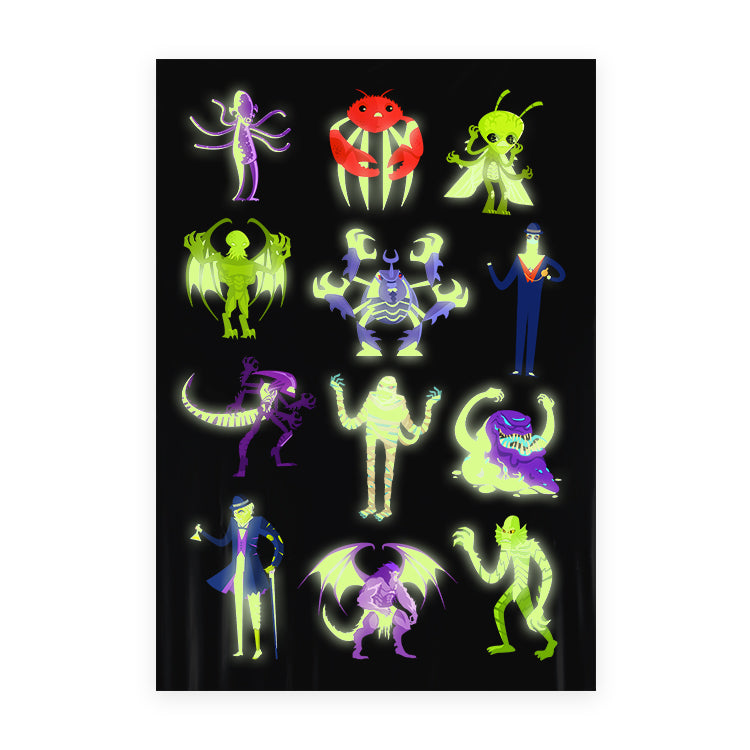 Monsters Glow in the Dark Tattoo Sheet (12 Tattoos)