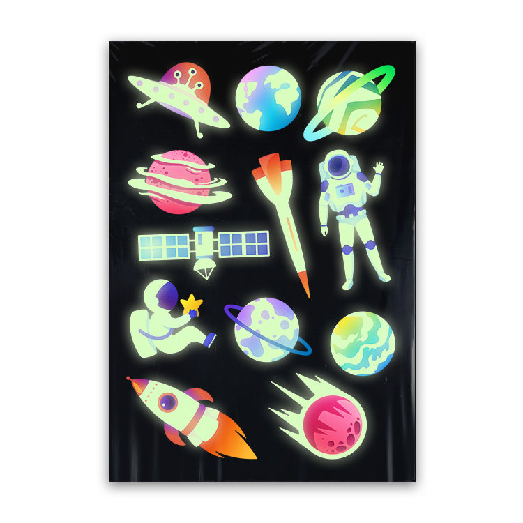 Space Glow in the Dark Tattoo Sheet (12 Tattoos)