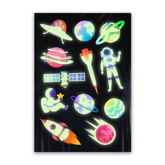 Space Glow in the Dark Tattoo Sheet (12 Tattoos)