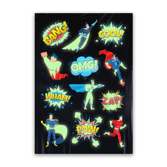 Superhero Glow in the Dark Tattoo Sheet (12 Tattoos)