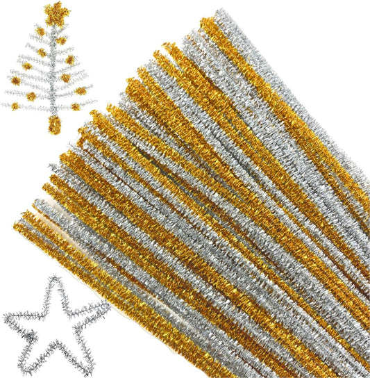 Gold And Silver Tinsel Pipe Cleaners x 100 ( Craft Clearance Special )