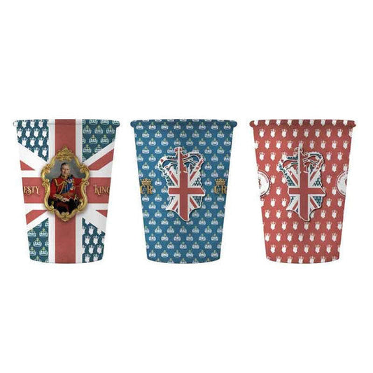 Coronation "His Majesty King Charles III" Vintage Style Union Jack Flag Paper Cups Pack of 8 Assorted Designs 850122