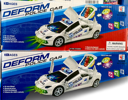 Battery Operated Deform, Spinning Police Car Toy with Sound & Lights