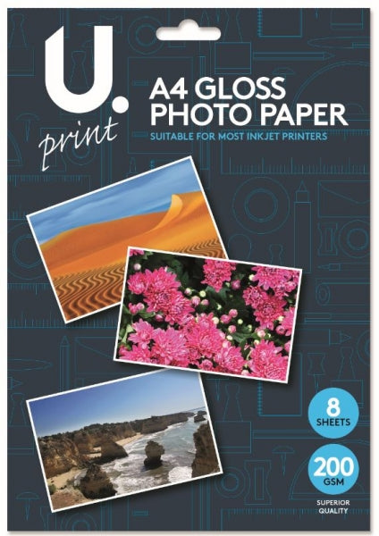 A4 Gloss Photo Paper Includes 8 Sheets 200GSM Superior Quality P2379