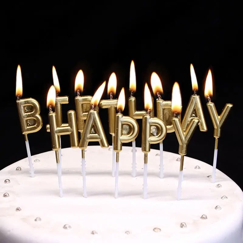 Happy Birthday Candle Letters Gold - Silver - Rose Gold - Yellow