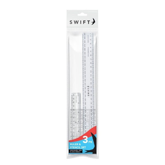 Stationery School Plastic Ruler And Stencil Set Of 3