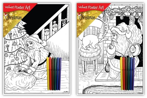 Velvet Poster Art Children's' Fun Colouring with Pens Christmas 1 25 x 38 cm 2 Designs P3018