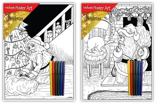 Velvet Poster Art Children's' Fun Colouring with Pens Christmas 1 25 x 38 cm 2 Designs P3018