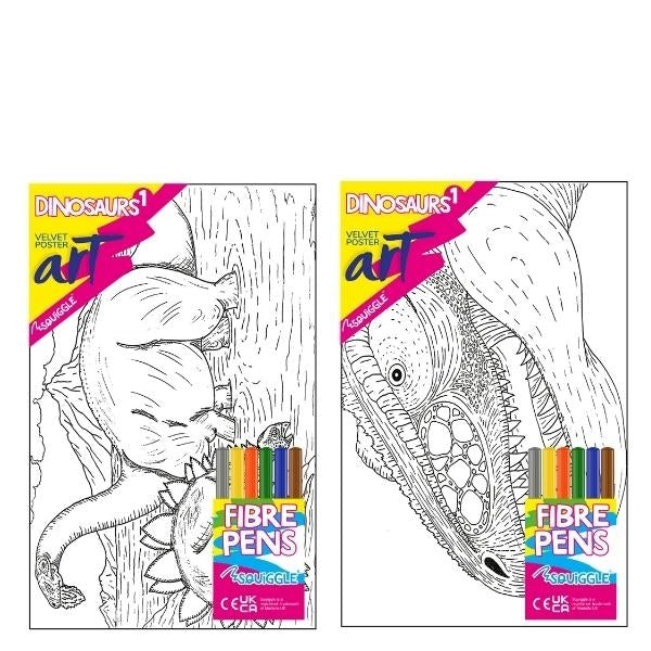 Velvet Poster Art Children's' Fun Colouring with Pens Dinosaurs 1 25 x 38 cm 2 Designs P3006
