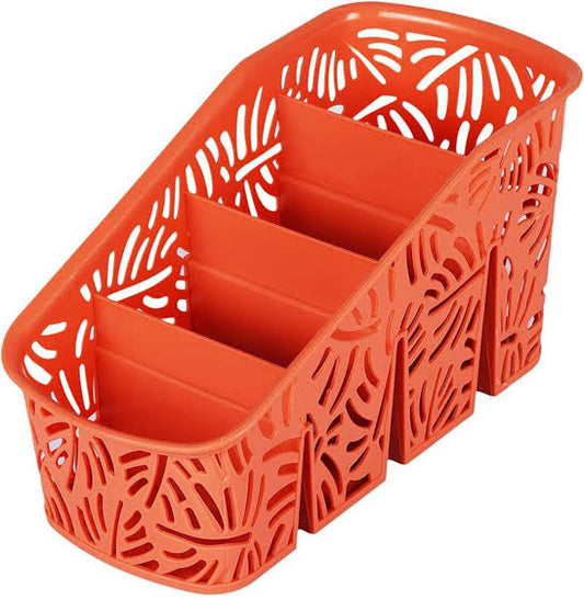 Plastic Kitchen Cutlery Holder Rack Drainer 18 x 10 cm Hollow Leaf Pattern Assorted Colours 6804
