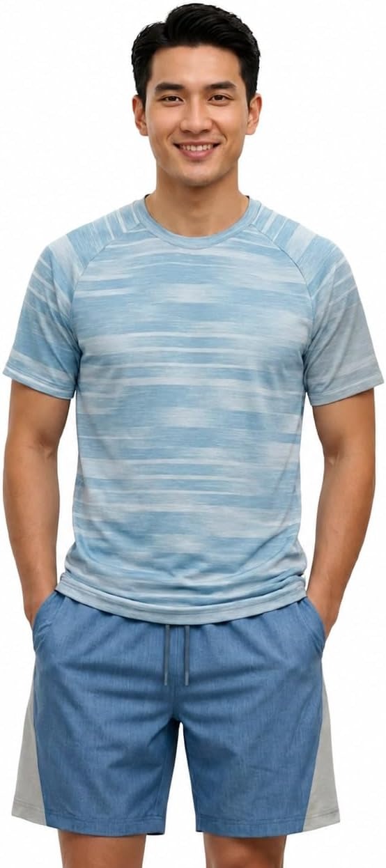 Mens Activewear T-Shirt and Shorts Set - Casual Two Piece Summer Co-Ord Outfit Gym Sportswear Activewear Lightweight Breathable Holiday Summer Set