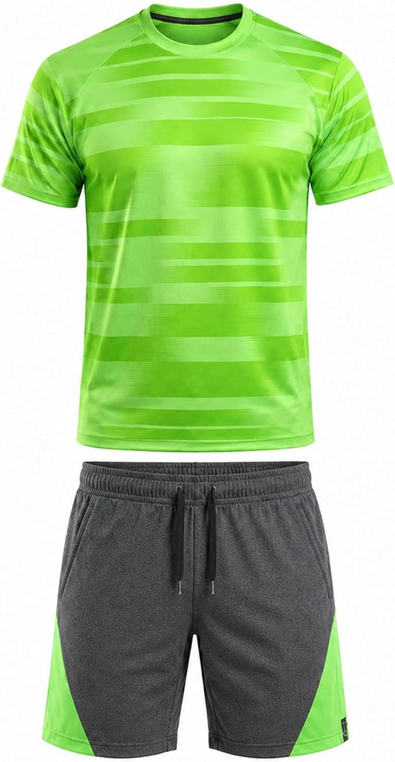 Mens Activewear T-Shirt and Shorts Set - Casual Two Piece Summer Co-Ord Outfit Gym Sportswear Activewear Lightweight Breathable Holiday Summer Set