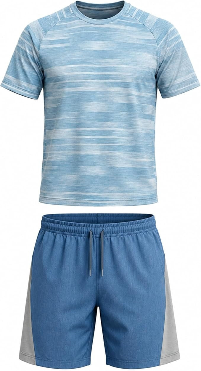 Mens Activewear T-Shirt and Shorts Set - Casual Two Piece Summer Co-Ord Outfit Gym Sportswear Activewear Lightweight Breathable Holiday Summer Set