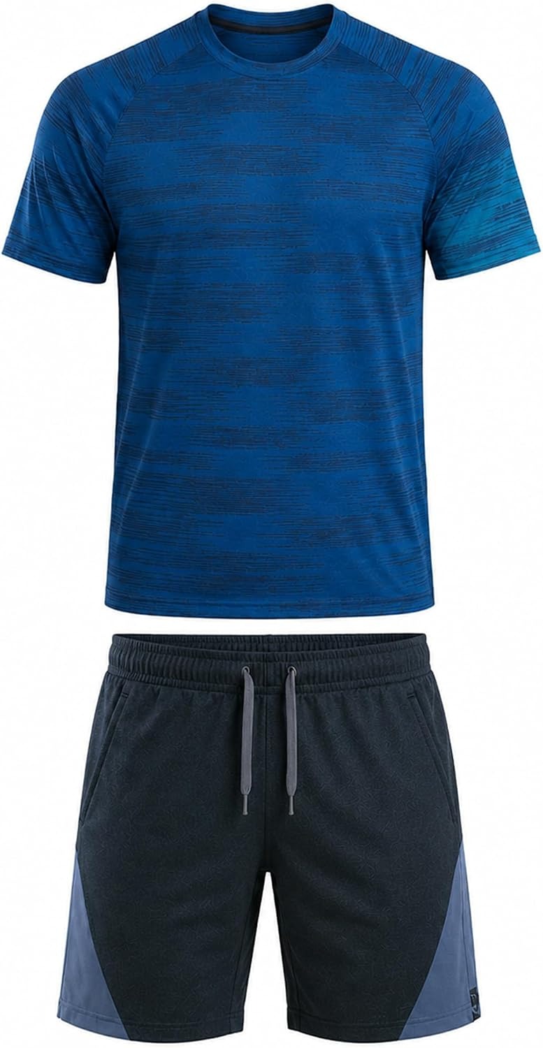 Mens Activewear T-Shirt and Shorts Set - Casual Two Piece Summer Co-Ord Outfit Gym Sportswear Activewear Lightweight Breathable Holiday Summer Set