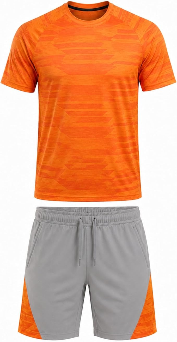 Mens Activewear T-Shirt and Shorts Set - Casual Two Piece Summer Co-Ord Outfit Gym Sportswear Activewear Lightweight Breathable Holiday Summer Set