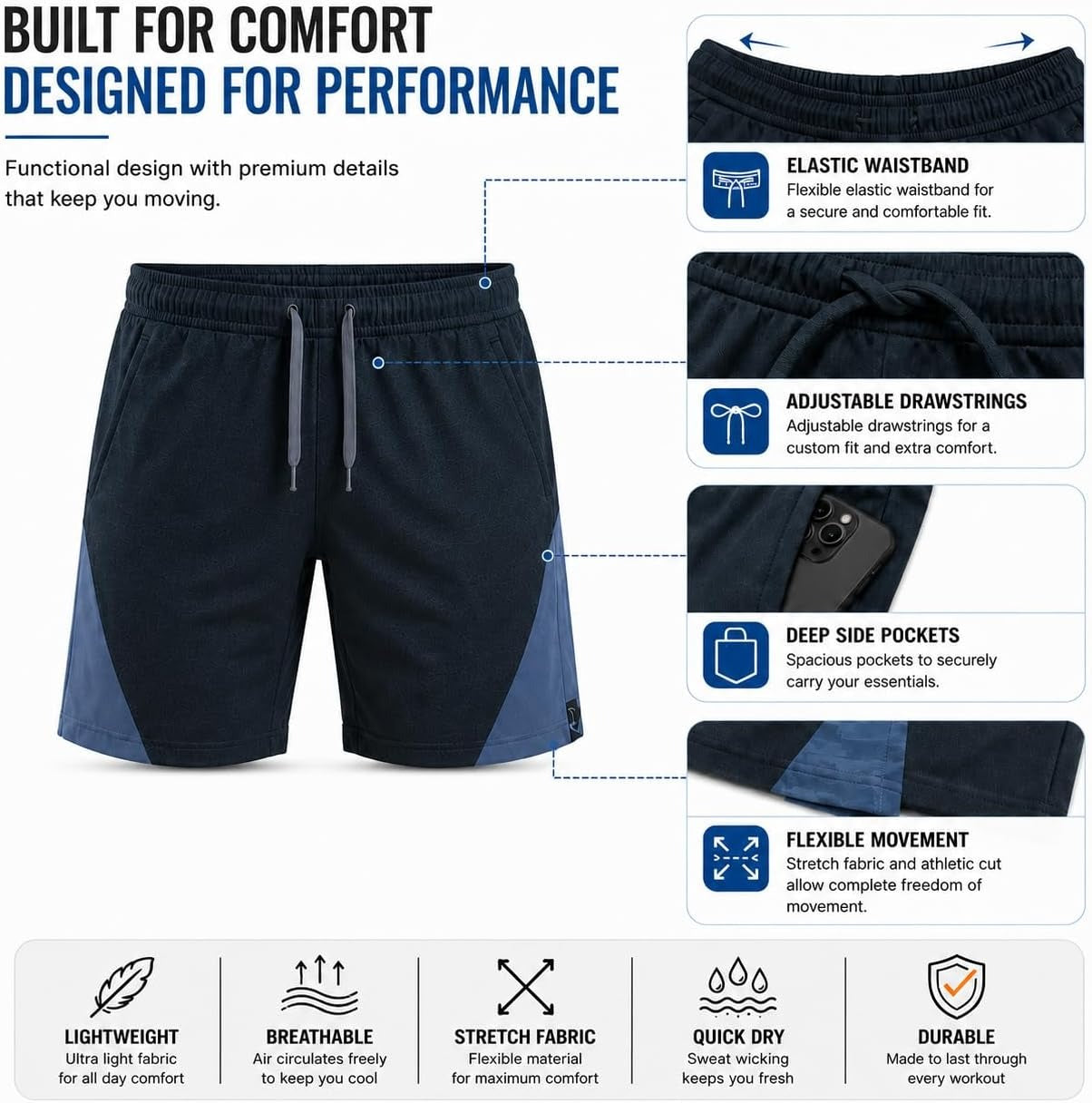 Mens Activewear T-Shirt and Shorts Set - Casual Two Piece Summer Co-Ord Outfit Gym Sportswear Activewear Lightweight Breathable Holiday Summer Set