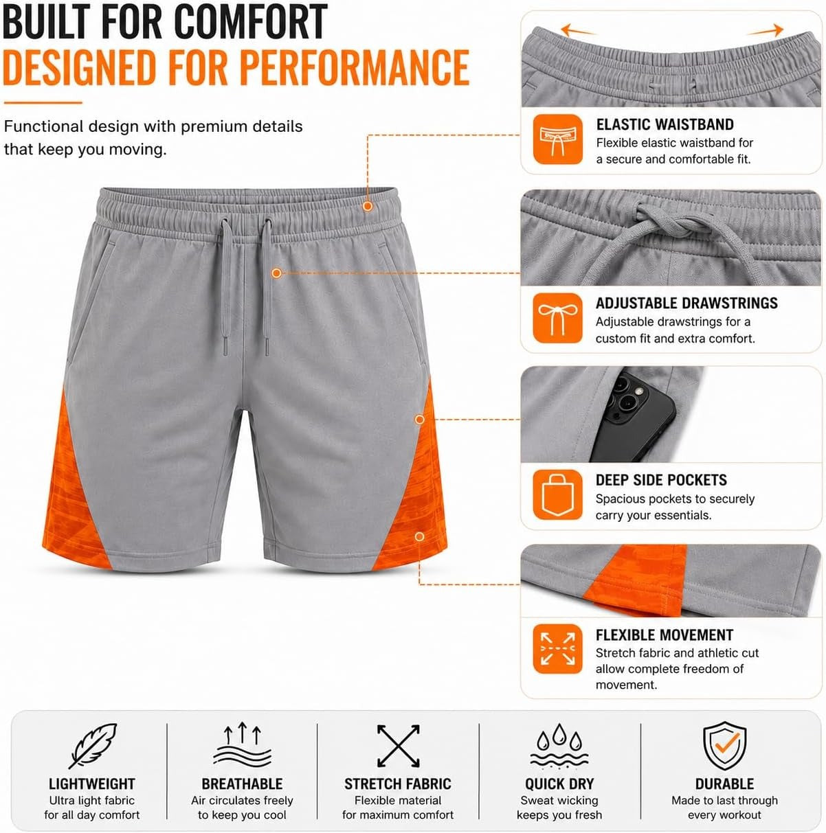 Mens Activewear T-Shirt and Shorts Set - Casual Two Piece Summer Co-Ord Outfit Gym Sportswear Activewear Lightweight Breathable Holiday Summer Set