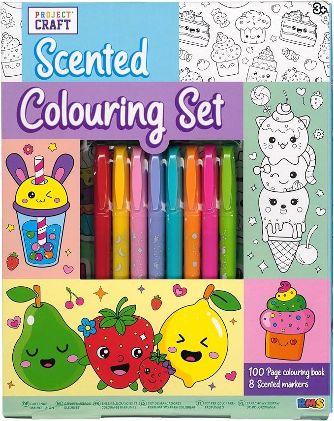 Scented Colouring Set includes 8 Fragrant Markers & 100 Page A4 Colouring Book