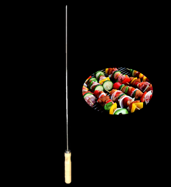 Long Metal BBQ Kebab Skewer Stick 73 cm Wooden Handle KB1