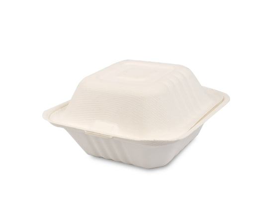 500 Pieces Disposable Eco Bagasse Take Away Food Container Burger Bo x 6"