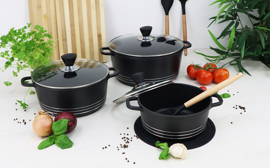 Laria Non Stick Die Cast Stockpot Pan Set 3Pcs Black 10181 /