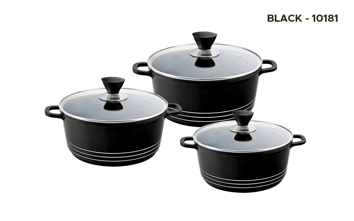 Laria Non Stick Die Cast Stockpot Pan Set 3Pcs Black 10181 /