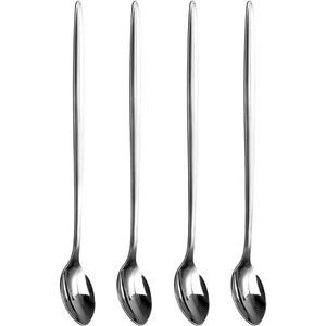 20cm – Pack of 4 Stainless Steel Long Handled Latte Spoons – Ice Cream Sundae Coffee Spoons