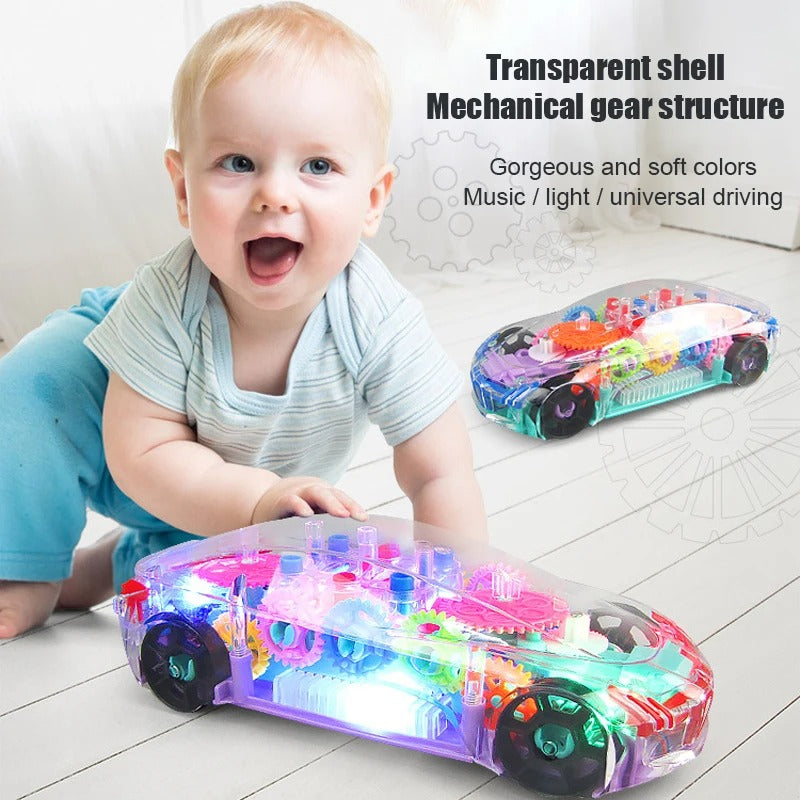 Gear Light Up Transparent Spinning Racing Car with Sound & Lights