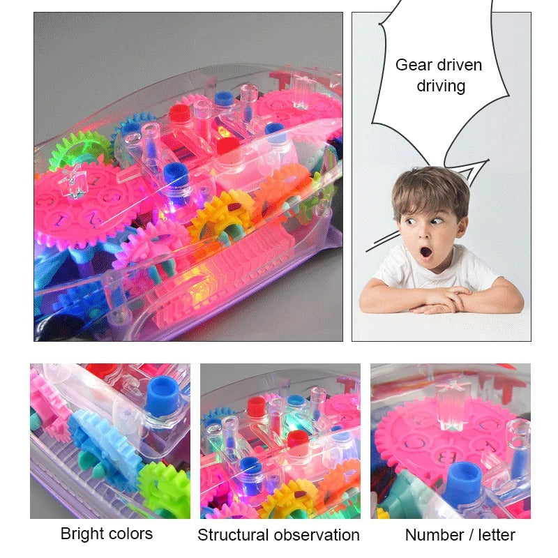 Gear Light Up Transparent Spinning Racing Car with Sound & Lights