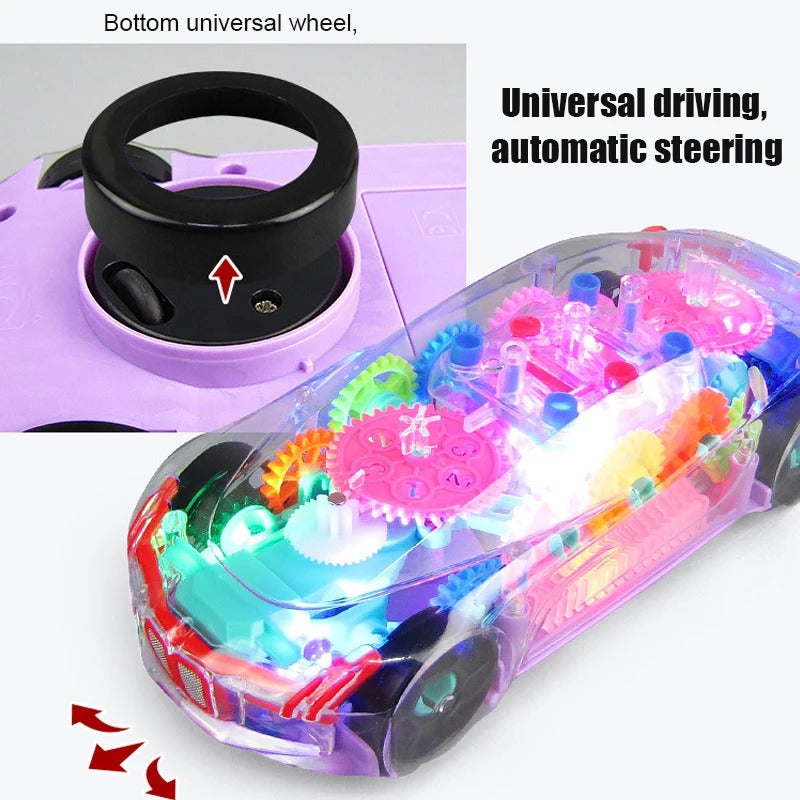 Gear Light Up Transparent Spinning Racing Car with Sound & Lights