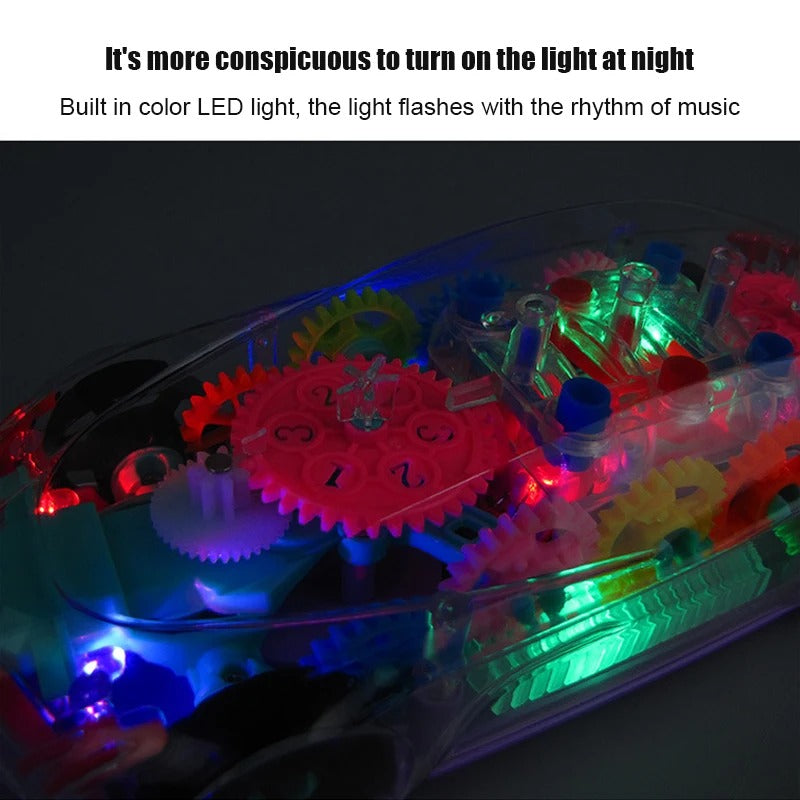 Gear Light Up Transparent Spinning Racing Car with Sound & Lights