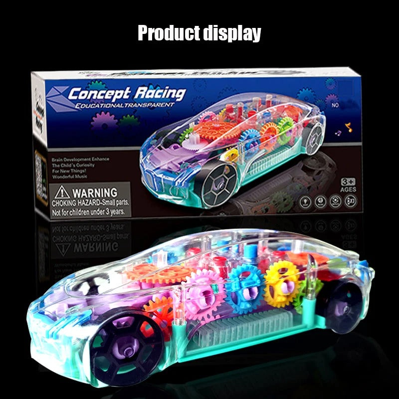 Gear Light Up Transparent Spinning Racing Car with Sound & Lights