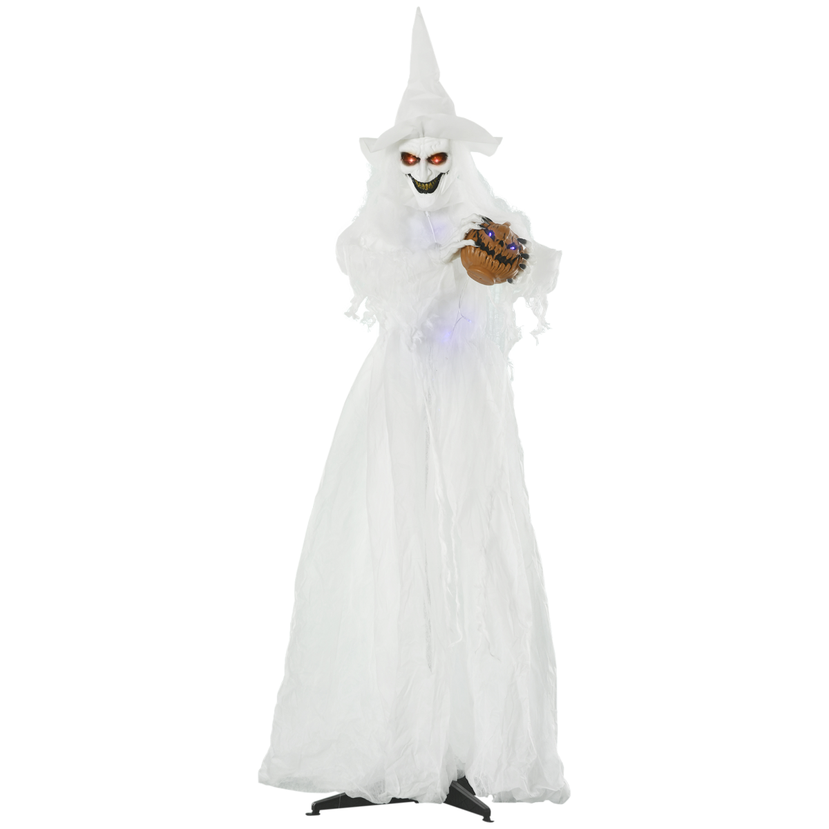 72 Inch Halloween White Witch Holding Pumpkin Skeleton Ghost Motion Lighted Up