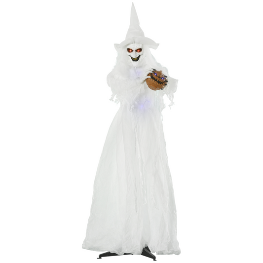 72 Inch Halloween White Witch Holding Pumpkin Skeleton Ghost Motion Lighted Up