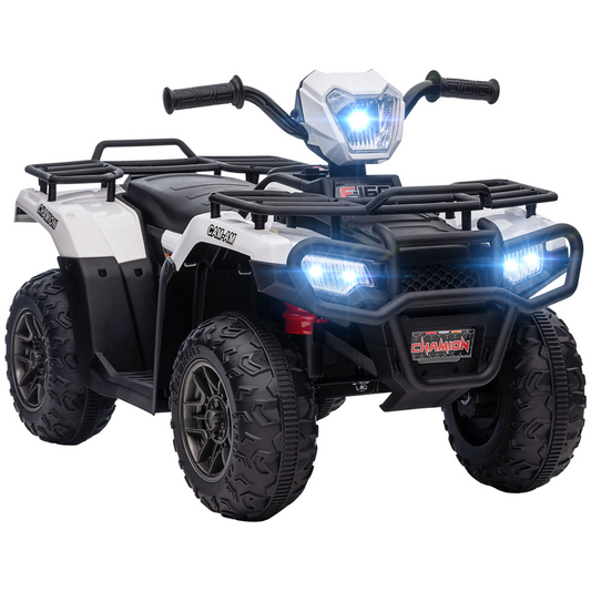 12V Electric Quad Bike for Kids w/ LED Headlights, Music - White