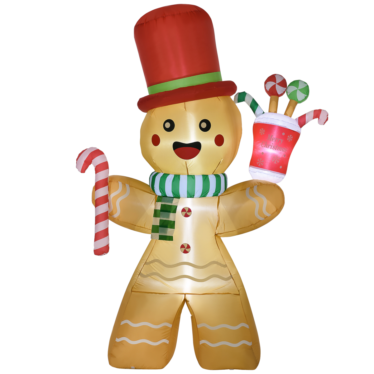 7.5FT Christmas Inflatables Gingerbread Man with Candy Cane LED Lights