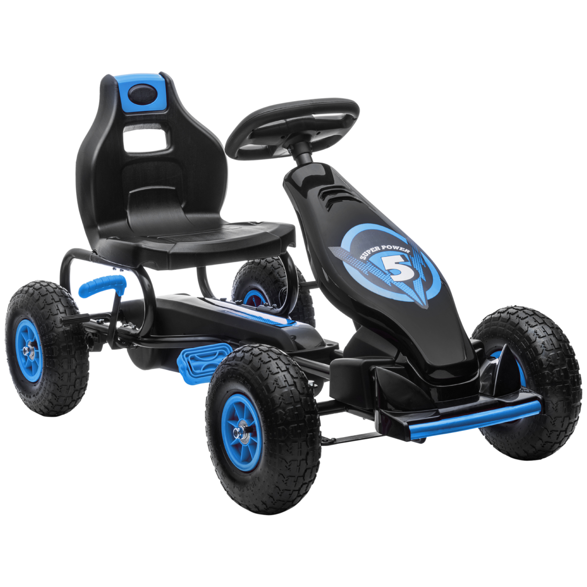 Kids Pedal Go Kart w/ Adjustable Seat, Rubber Wheels, Brake, Blue