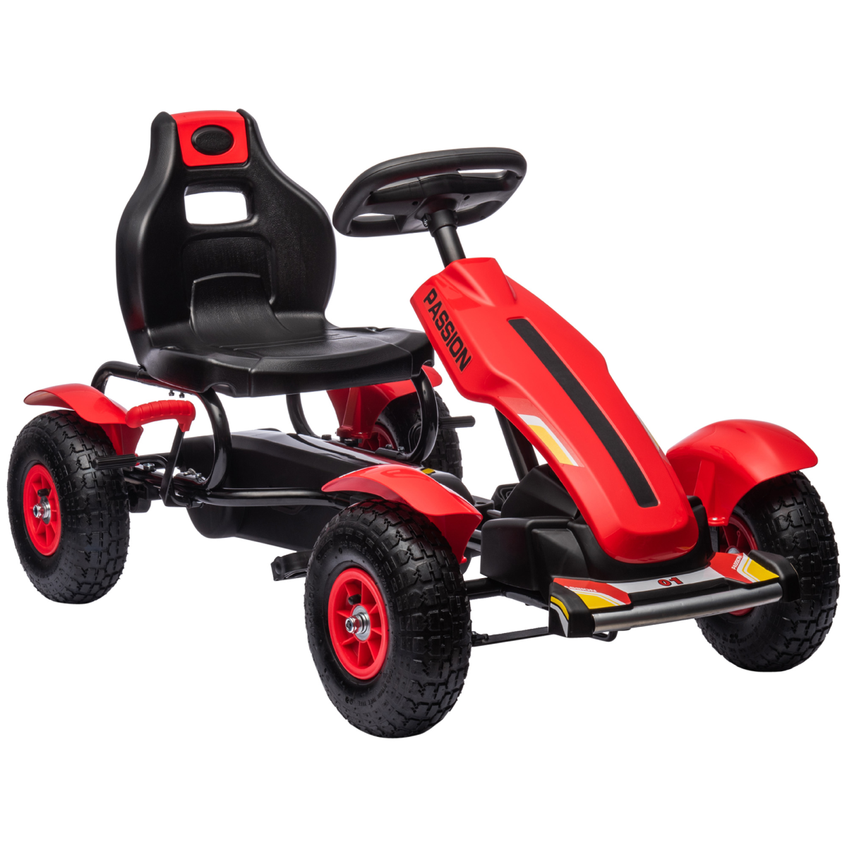 Kids Pedal Go Kart w/ Adjustable Seat, Inflatable Tyres, Handbrake - Red
