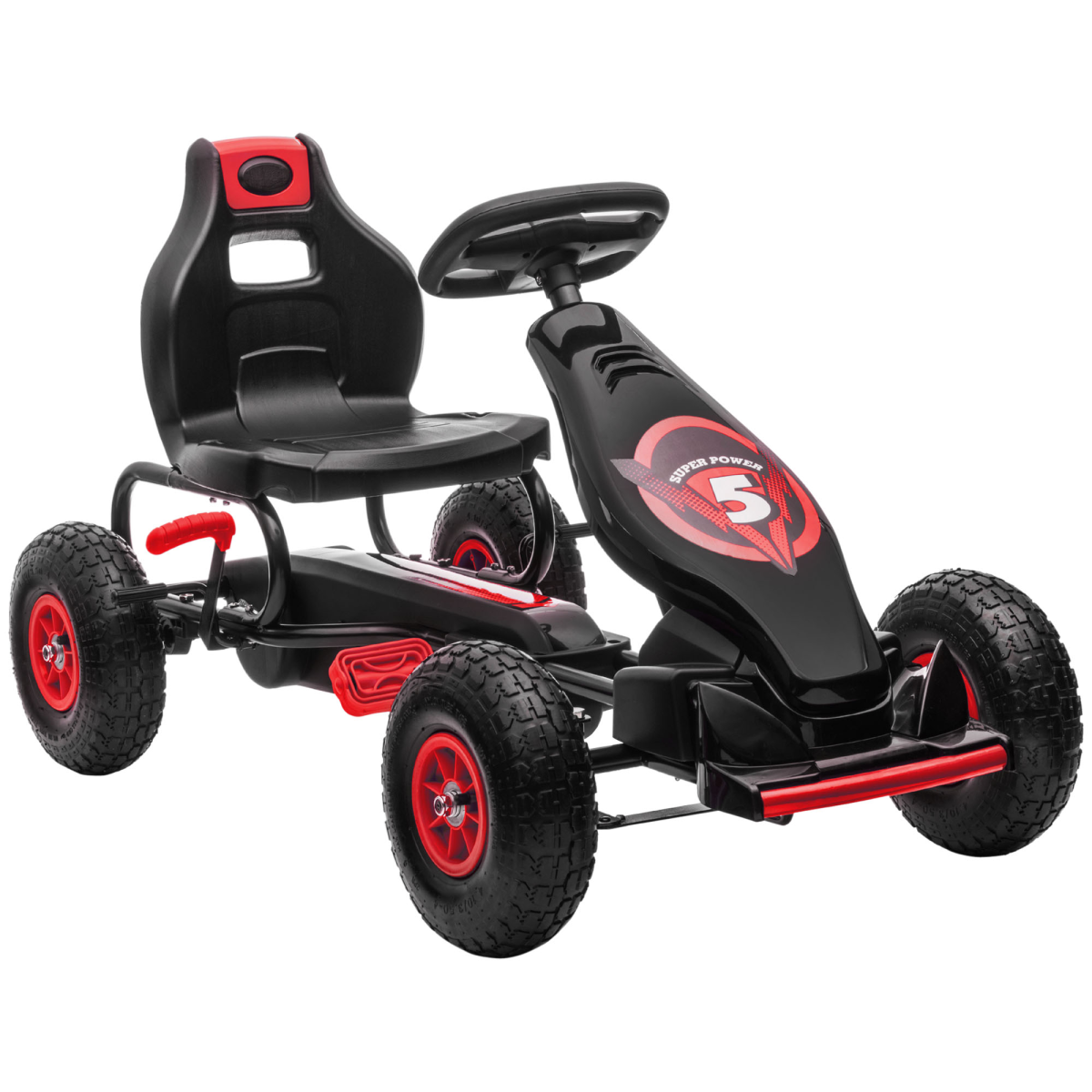 Kids Pedal Go Kart w/ Adjustable Seat, Rubber Wheels, Brake - Red