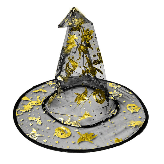 Witch Pumpkin Bat Mesh Hat ( Black/Gold )
