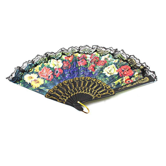 Fancy Mini Chinese Hand Fan with Floral Print 37 cm Assorted Colours 0914 A