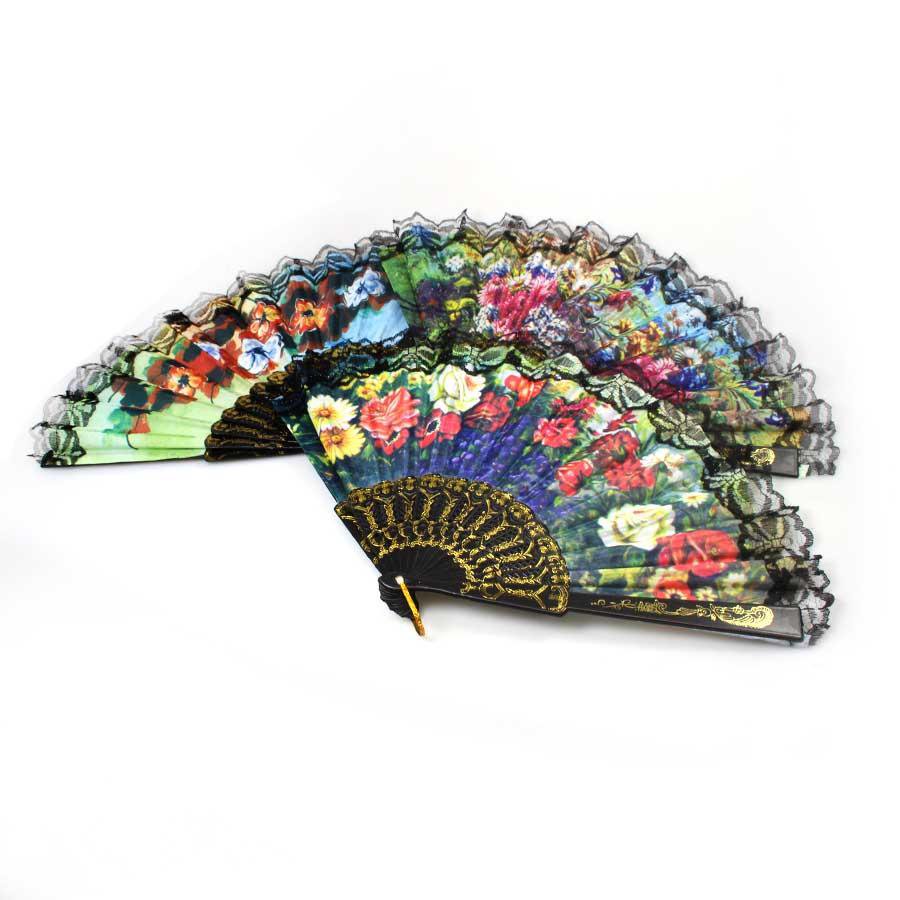 Fancy Mini Chinese Hand Fan with Floral Print 37 cm Assorted Colours 0914 A